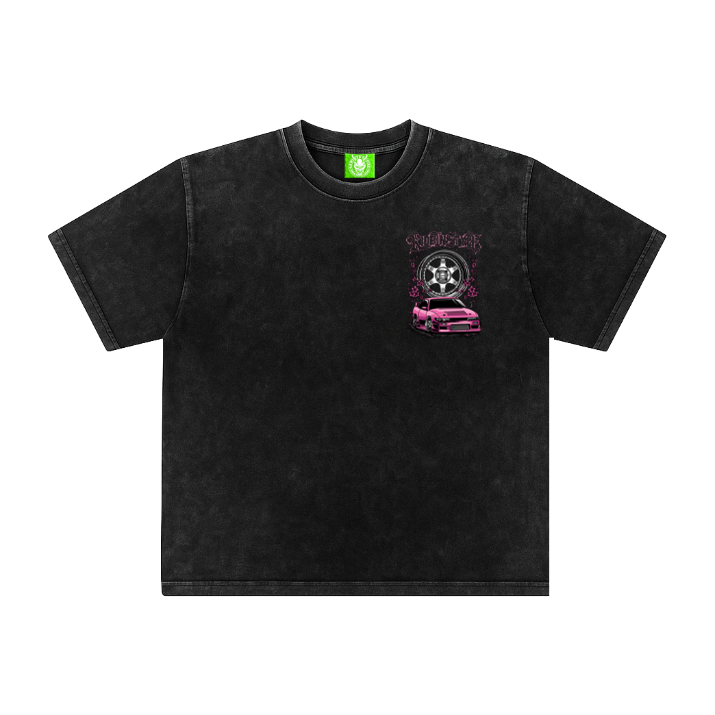 Ride In Style Pink Premium Acid Wash Tee