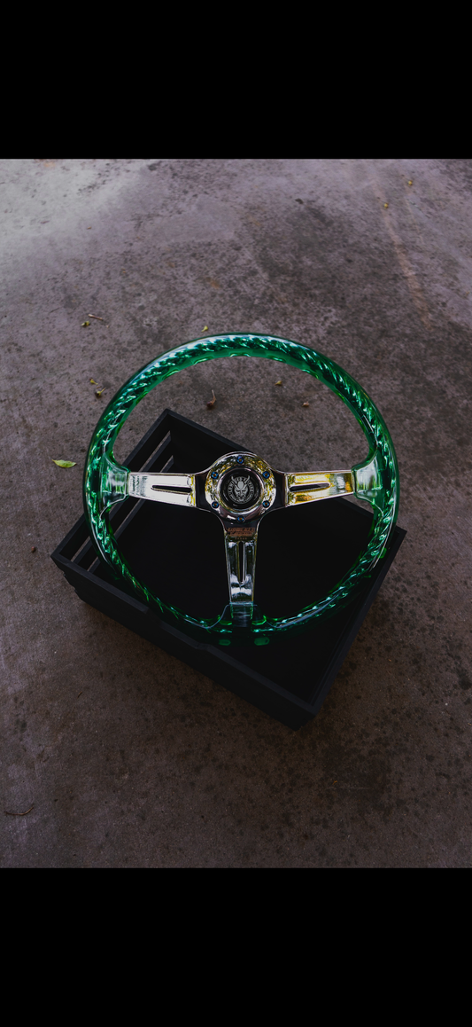 Chrome/Emerald Dragon Rakkī JDM DR-1 Steering Wheel 350mm