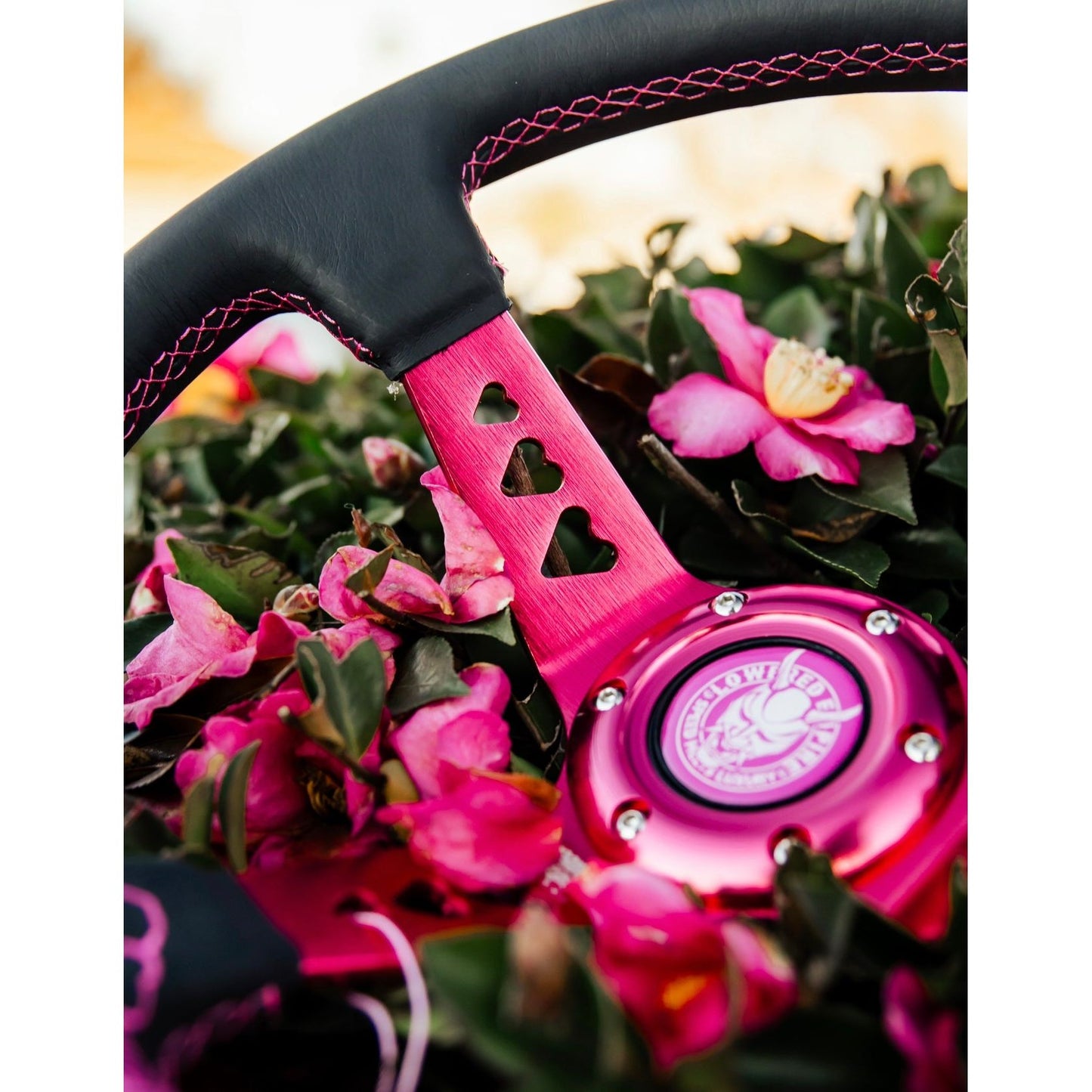 Pink Roses Steering Wheel Hearts Bracket-