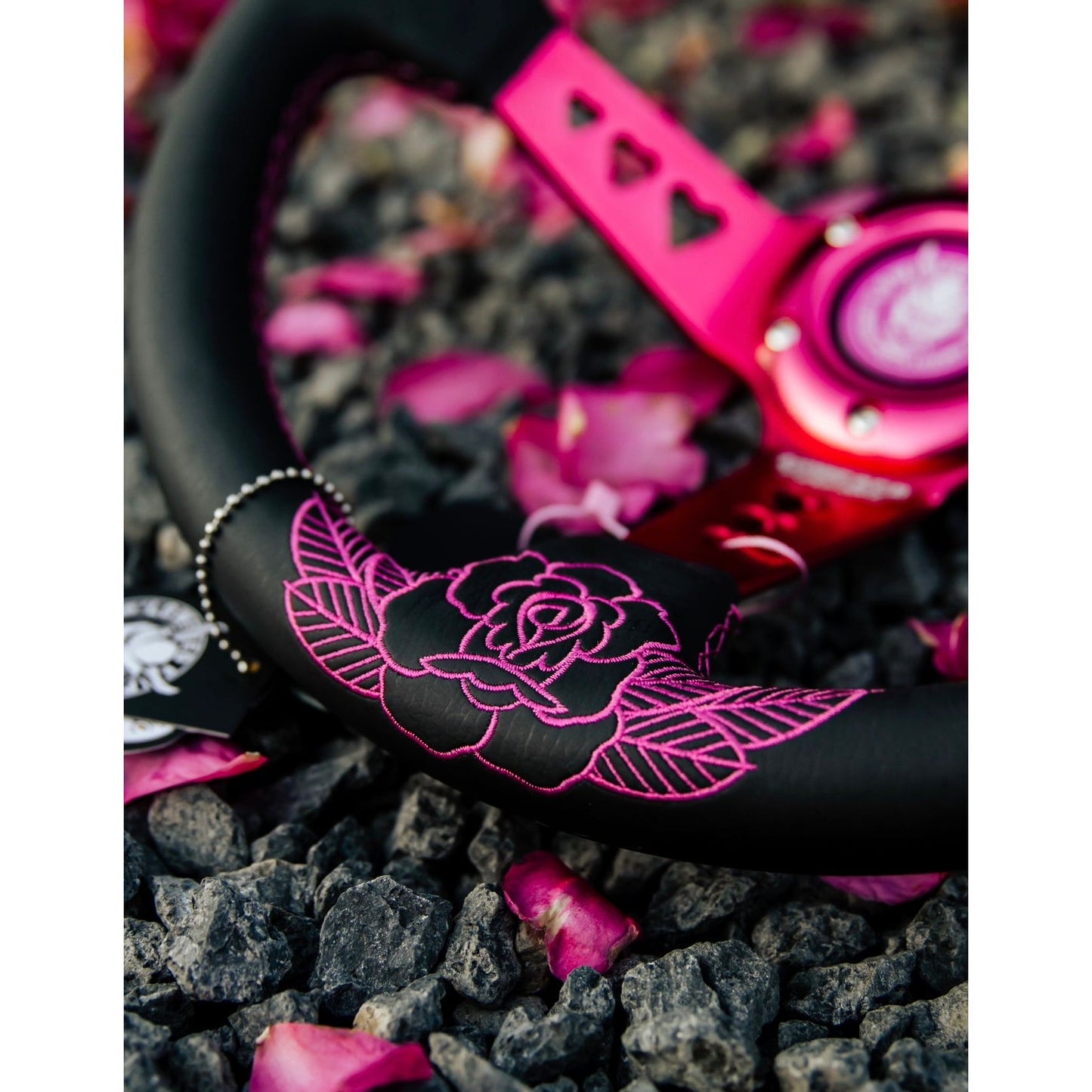 Pink Roses Steering Wheel Hearts Bracket-