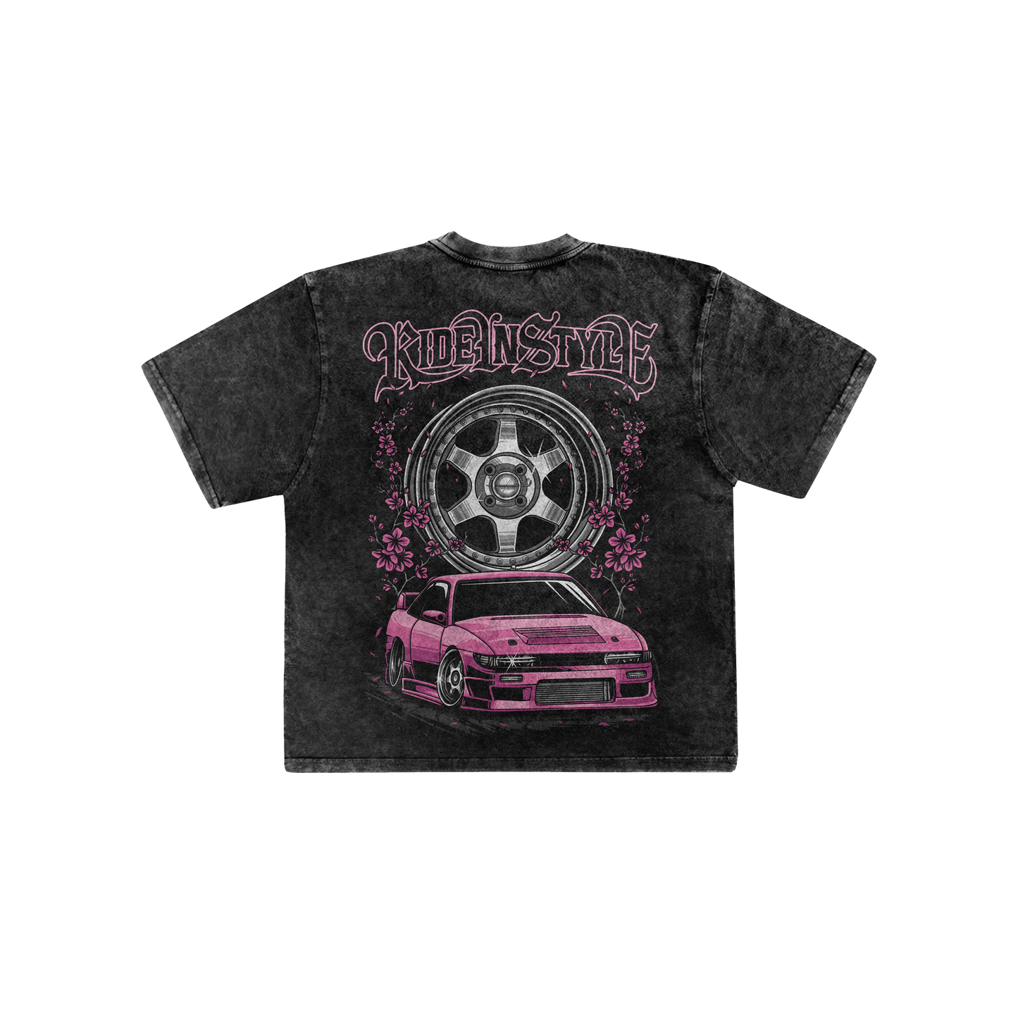 Ride In Style Pink Premium Acid Wash Tee