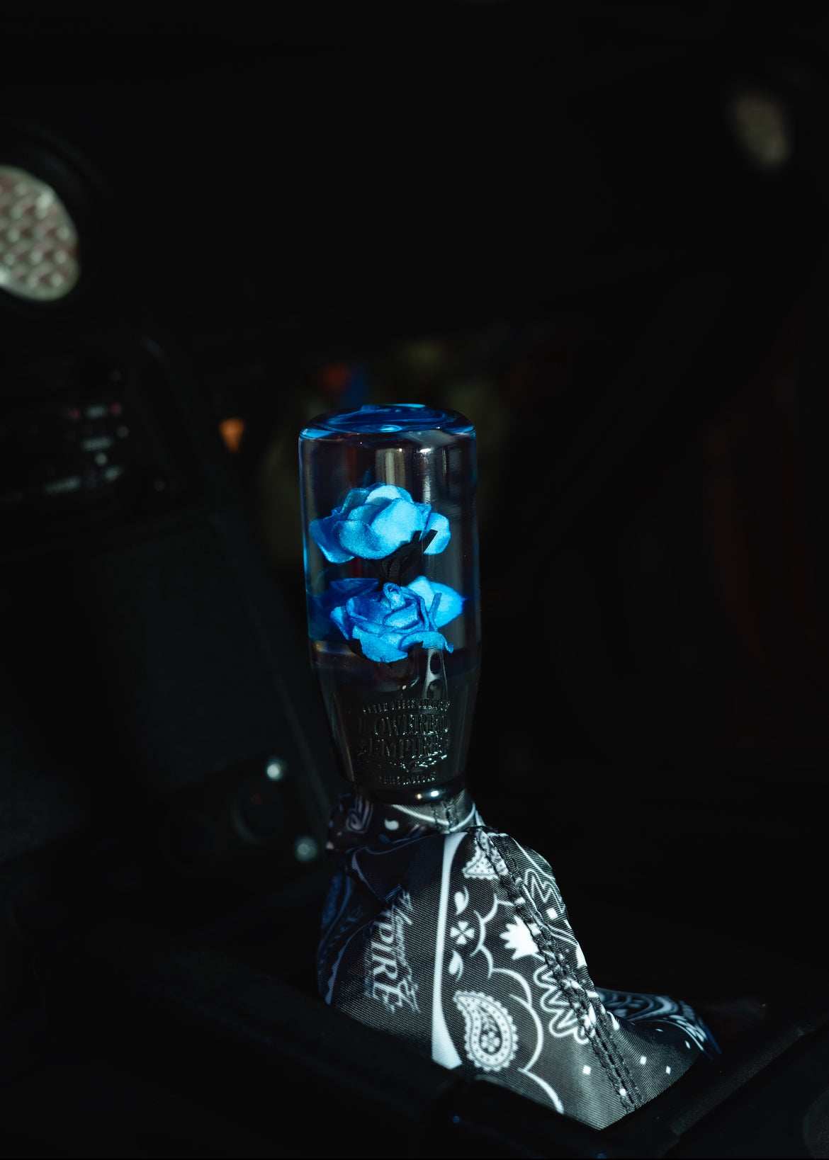 Blue Clear Roses Shift Knob | Universal Manual Car Shifter