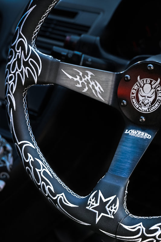 White Cybersigilism Street CS-1 Steering Wheel 350mm I Deep Dish Style- Lowered Empire