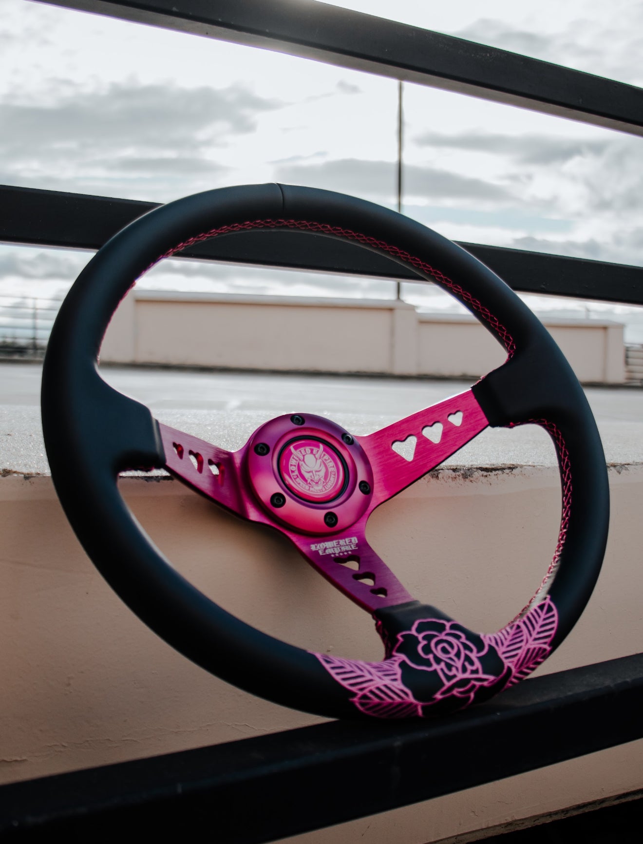 Pink Roses Steering Wheel Hearts Bracket-