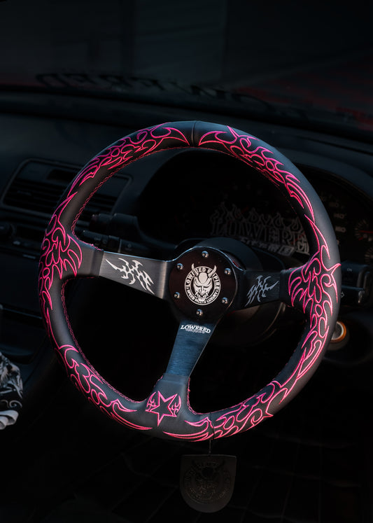 Pink Cybersigilism CS-3 Aftermarket Deep Dish Steering Wheel 350mm