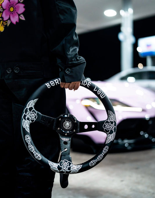 White Killer Roses KR-2 Steering Wheel 350mm