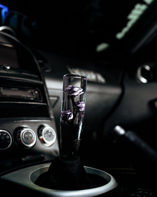 Clear Deadly Purple Roses Flower Shift Knob | Universal Manual Car Shifter
