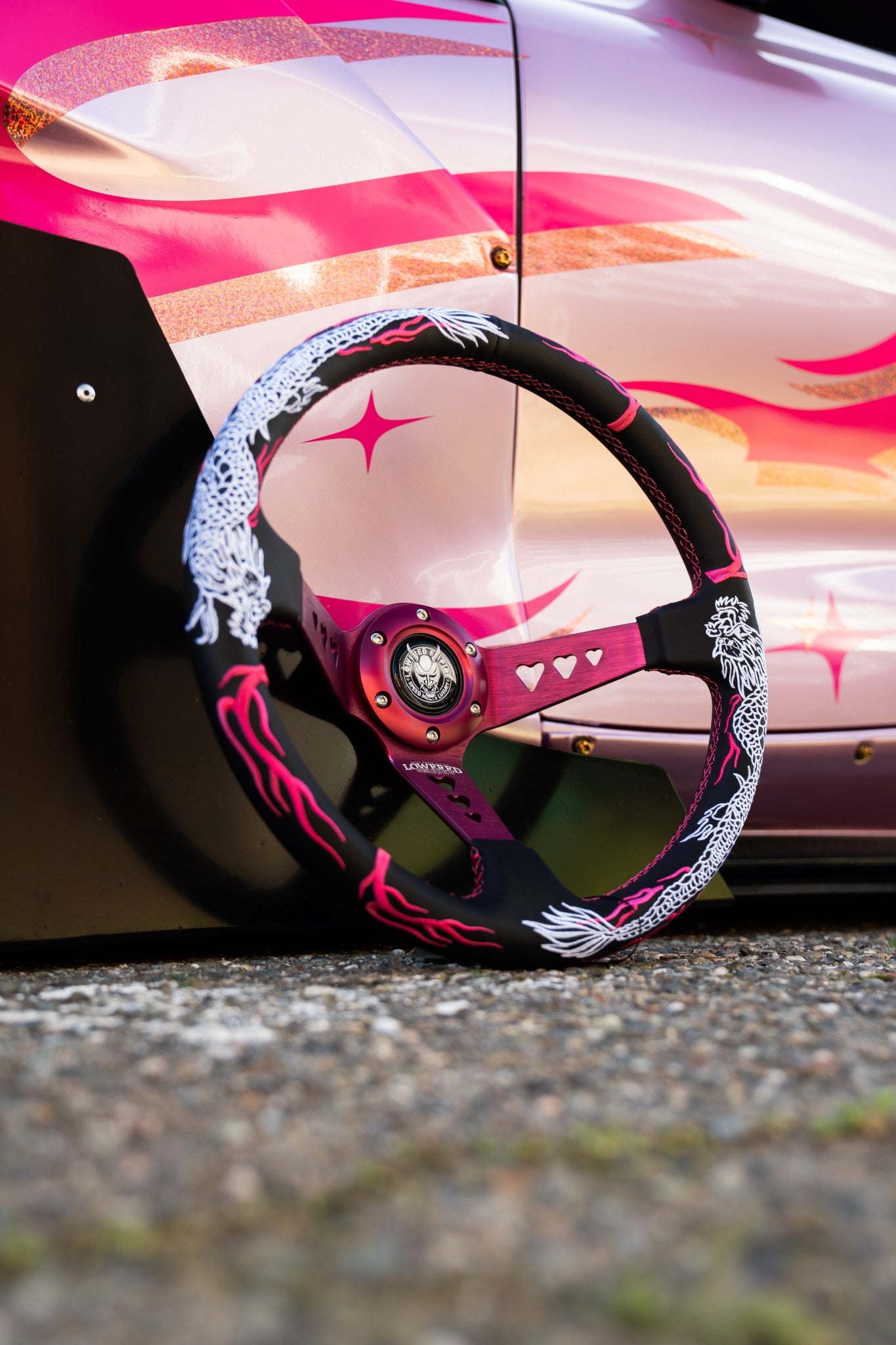 Pink Dragon's Breathe Steering Hearts Bracket Wheel 350mm- Lowered Empire