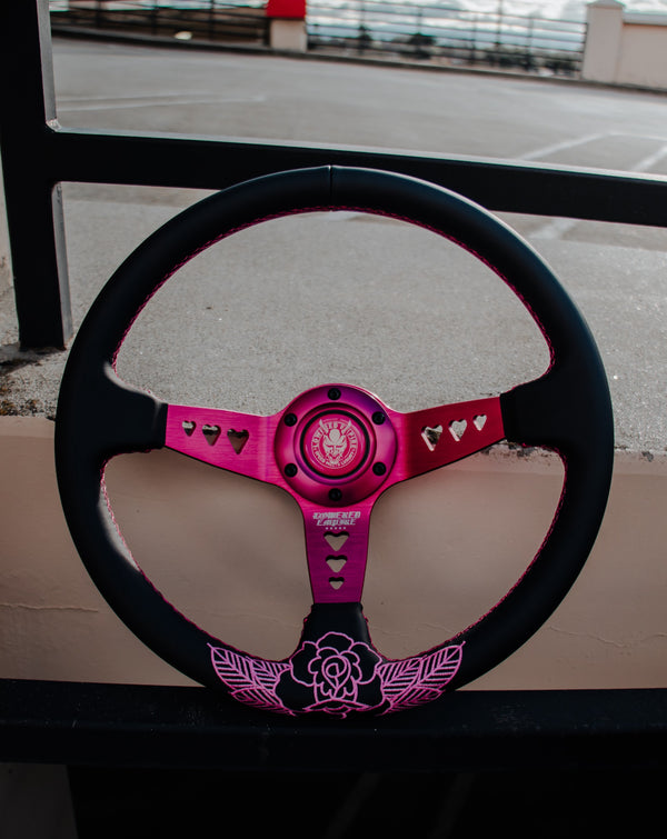 Pink Roses Steering Wheel Hearts Bracket-