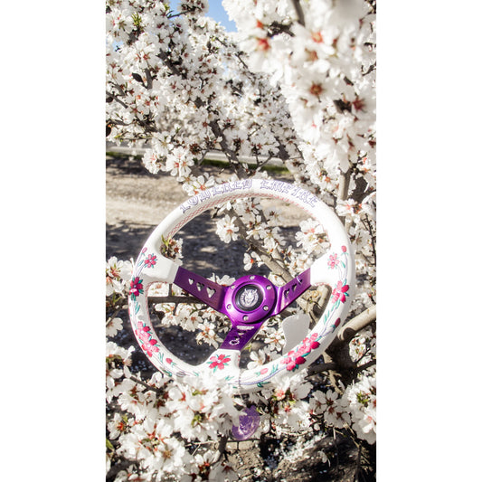 White/Purple Sakuras In The Sky SK-4 Steering Wheel 350mm