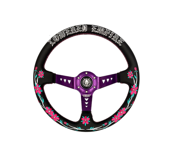 Sakuras In the Sky Black Leather Steering Wheel 330mm