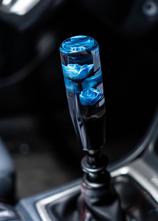 Blue Clear Roses Shift Knob 6’’ | Universal Manual Car Shifter