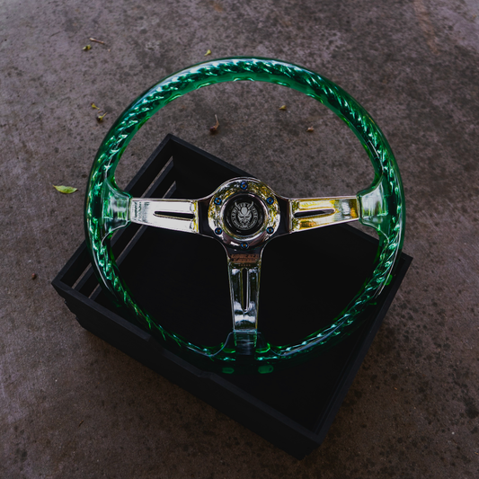 Chrome/Emerald Dragon Rakkī JDM DR-1 Steering Wheel 350mm - Steering wheels