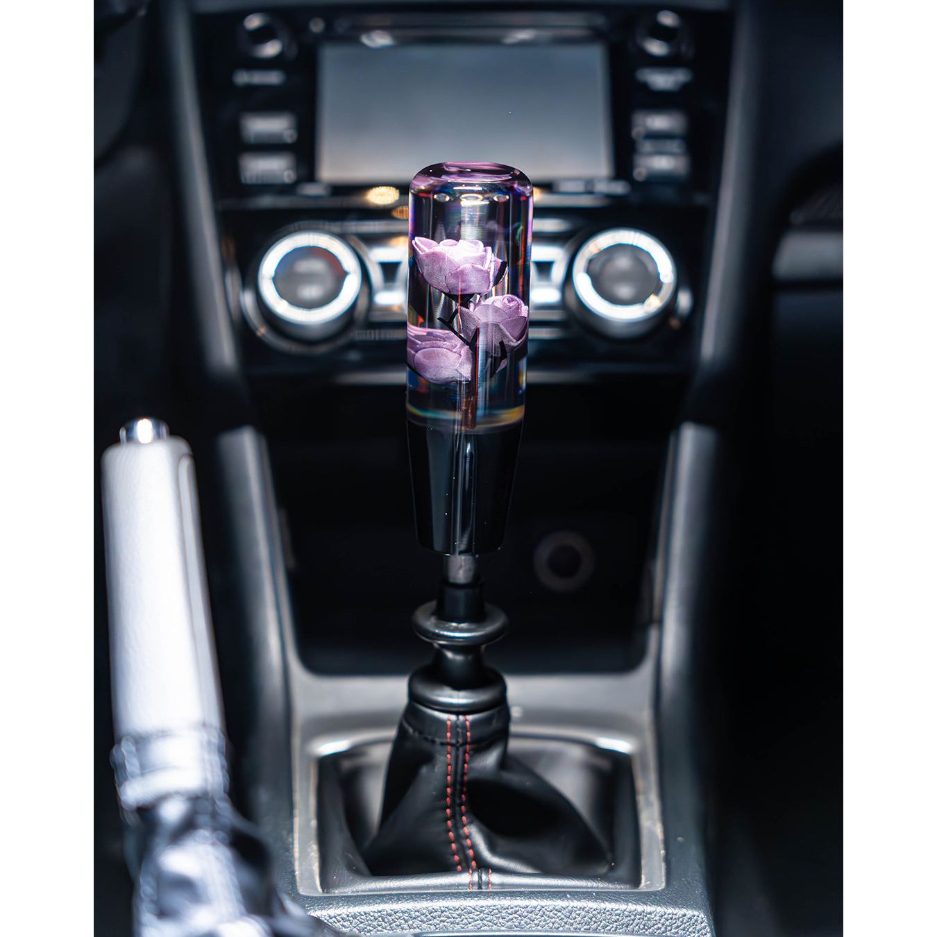 Deadly Purple Rose Clear Flower Shift Knob 6’’ | Universal Manual Car Shifter