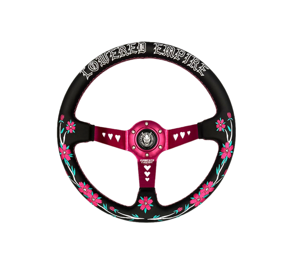 Pink Sakuras In the Sky Black Leather Steering Wheel