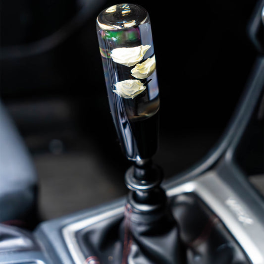 Killer White Roses Clear Flower Shift Knob 6’’ | Universal Manual Car Shifter