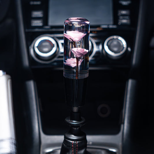 Pink Camellias Roses Clear Flower Shift Knob 6’’ | Universal Manual Car Shifter