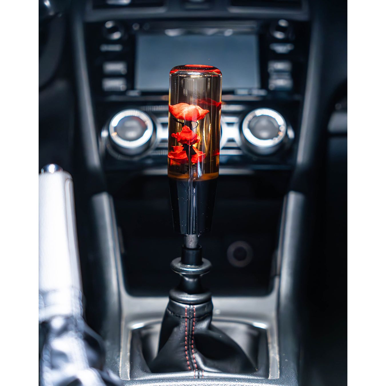 Red Deadly Roses Clear Flower Shift Knob 6’’ | Universal Manual Car Shifter