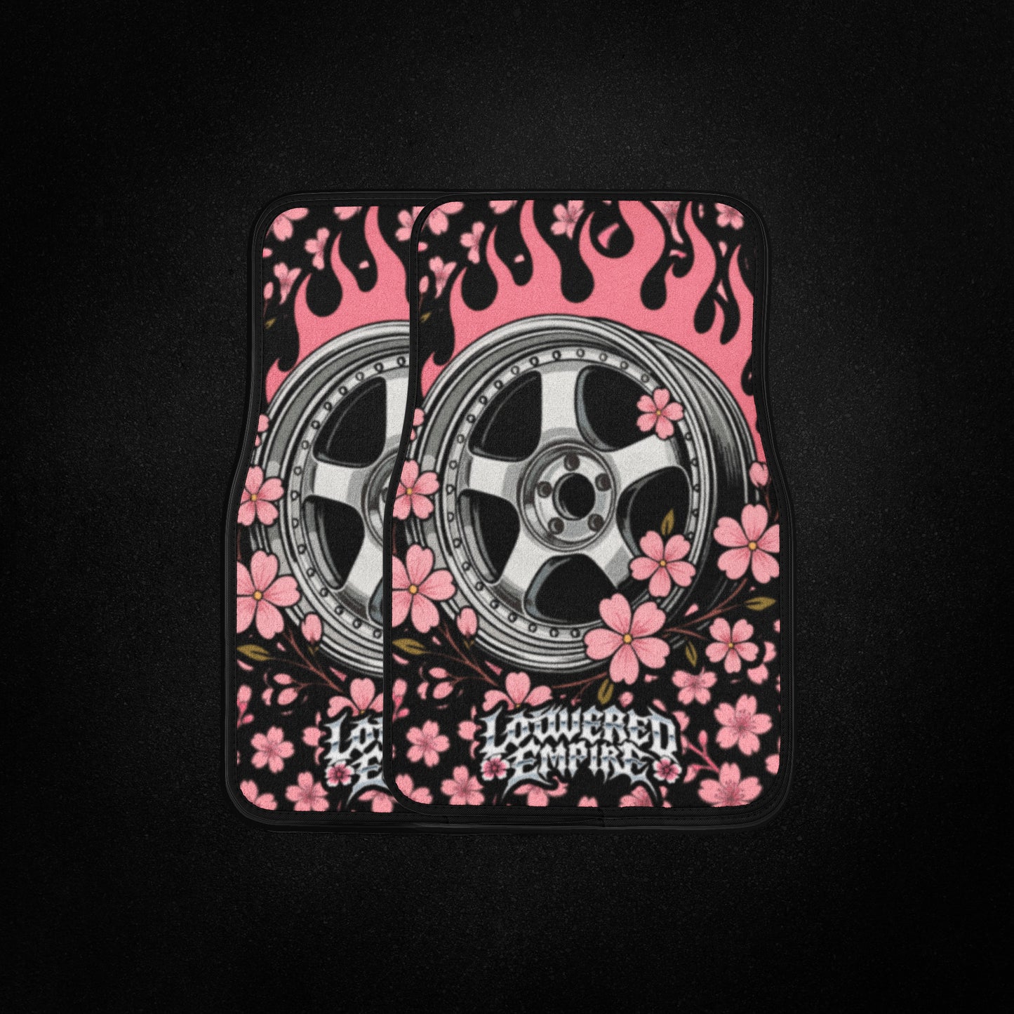 3pc Wheel Sakura Flower Floor Mats Pair