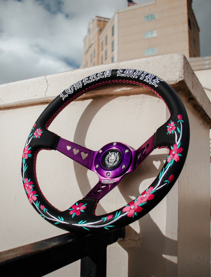 Sakuras In the Sky Black Leather Steering Wheel 330mm
