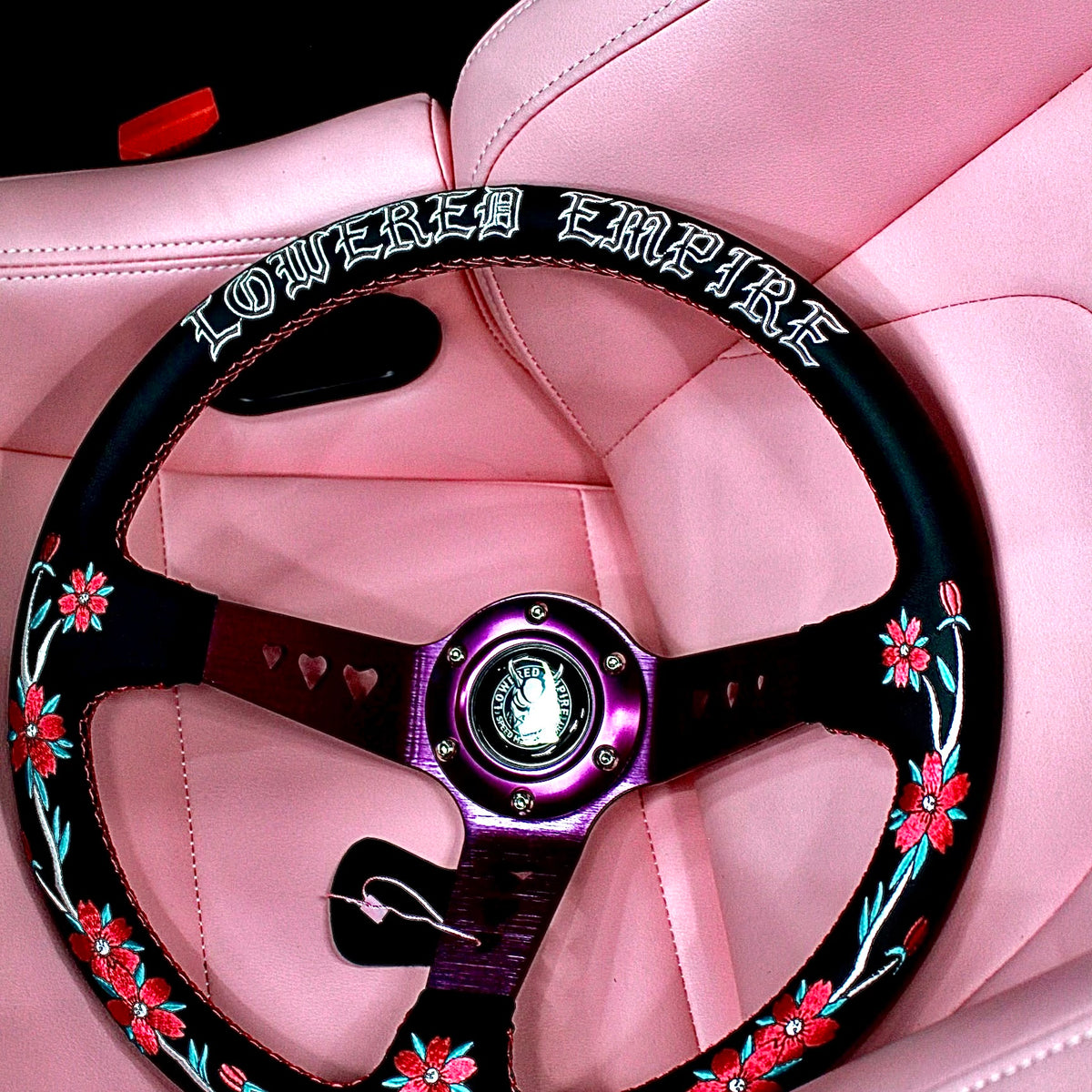 Sakuras In the Sky Black Leather Steering Wheel 330mm