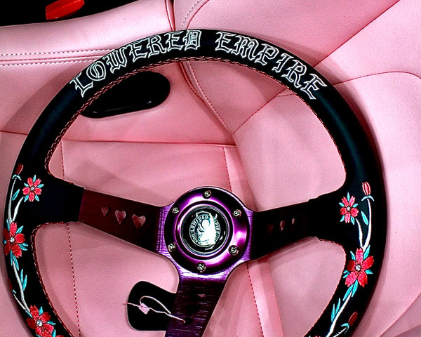 Sakuras In the Sky Black Leather Steering Wheel 330mm