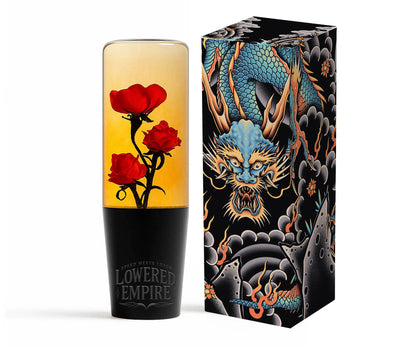 Red Deadly Roses Clear Flower Shift Knob 6" | Universal Manual Car Shifter