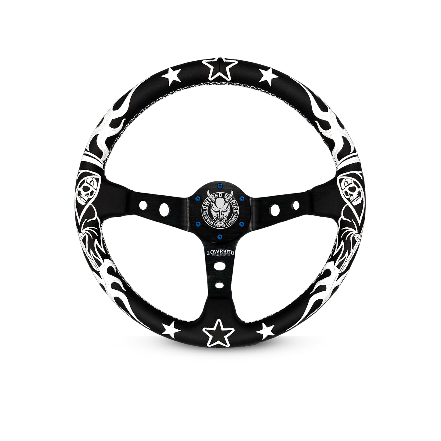 White/Black Reaper BR-2 Steering Wheel 350mm- Lowered Empire