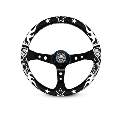 White/Black Reaper BR-2 Steering Wheel 350mm- Lowered Empire