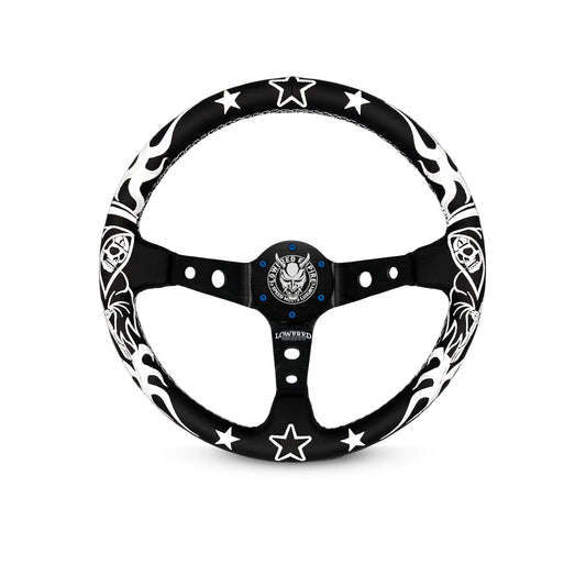 White/Black Reaper BR-2 Steering Wheel 350mm- Lowered Empire