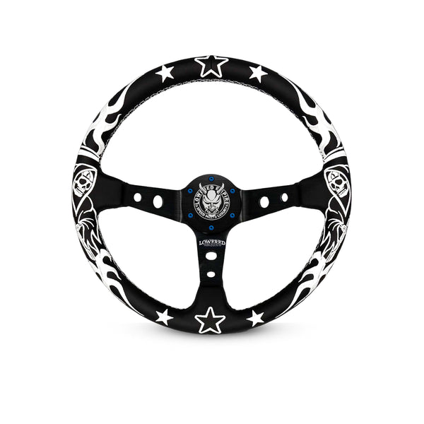 White/Black Reaper BR-2 Steering Wheel 350mm- Lowered Empire