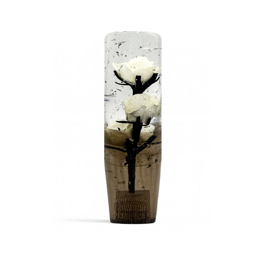 Clear White Glitter Flower Shift Knob | Universal Manual Car Shifter