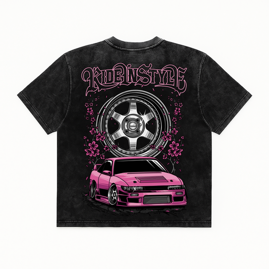 Ride In Style Pink Vintage Wash Midweight Tee