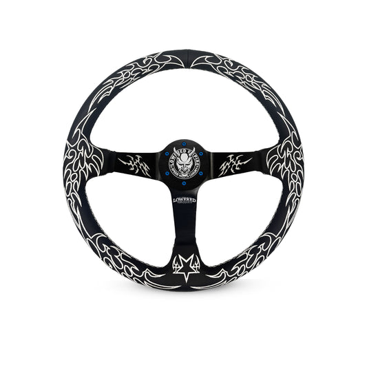 White Cybersigilism Street CS-1 Steering Wheel 350mm I Deep Dish Style- Lowered Empire