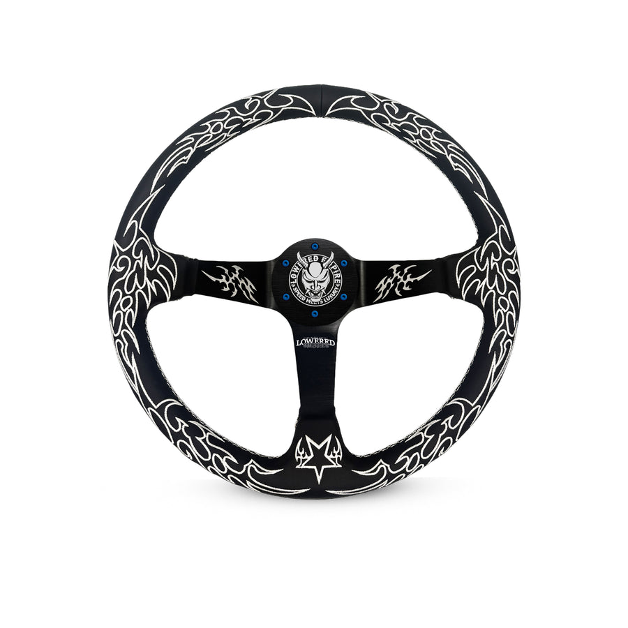 White Cybersigilism Street CS-1 Steering Wheel 350mm I Deep Dish Style- Lowered Empire