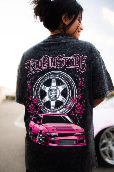 Ride In Style Pink Premium Acid Wash Tee