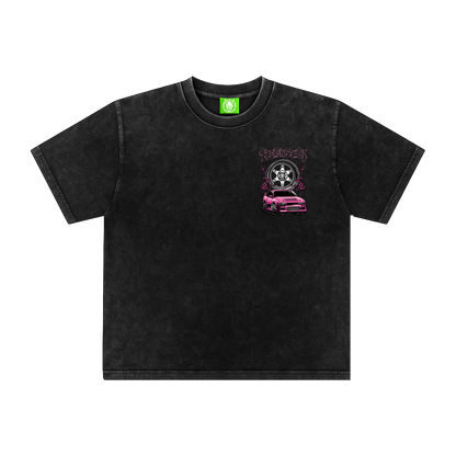 Ride In Style Pink Premium Acid Wash Tee