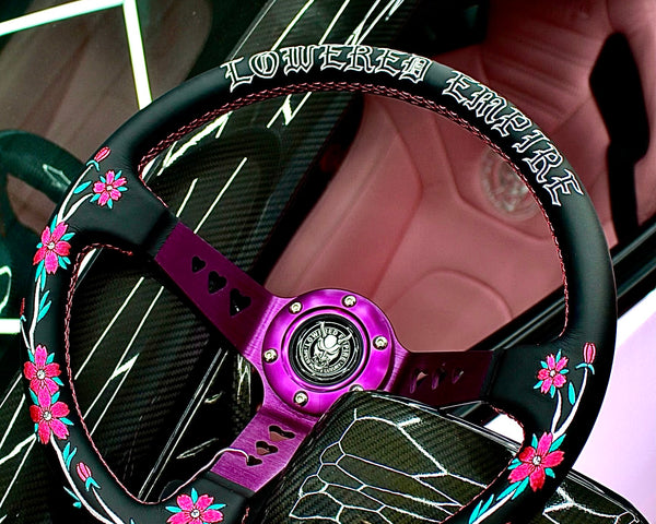 Sakuras In the Sky Black Leather Steering Wheel 330mm