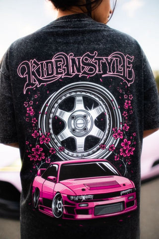 Ride In Style Pink Premium Acid Wash Tee