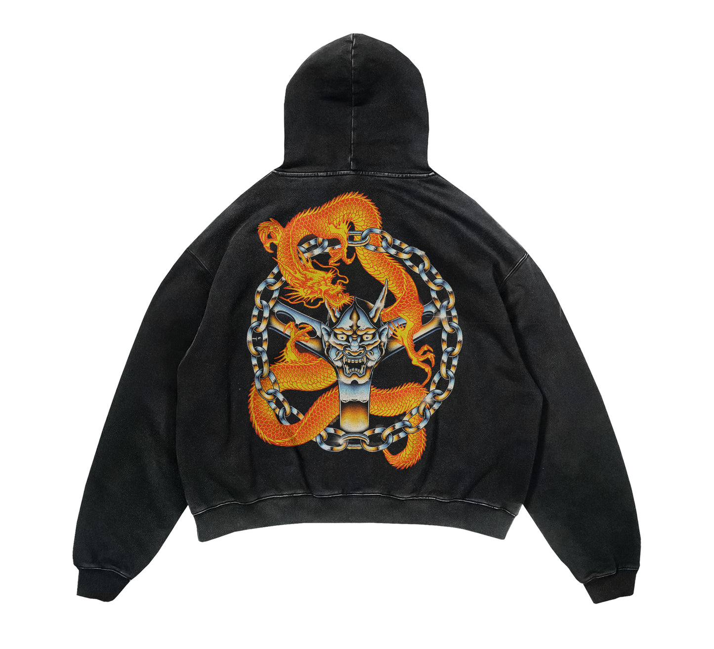 Chained Dragon Acid Wash Vintage Hoodie– Lowered Empire