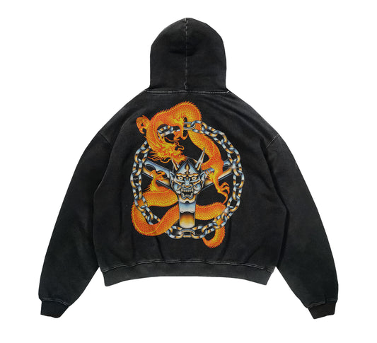 Chained Dragon Acid Wash Vintage Hoodie– Lowered Empire