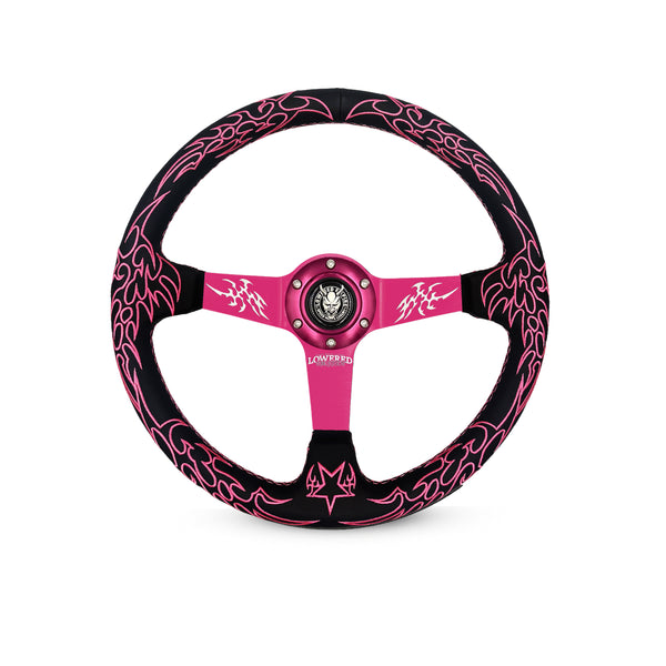 Pink Cybersigilism CS-3 Aftermarket Deep Dish Steering Wheel 350mm- Lowered Empire