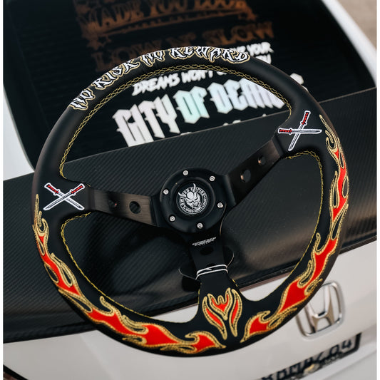 Flame Sword Leather Steering Wheel