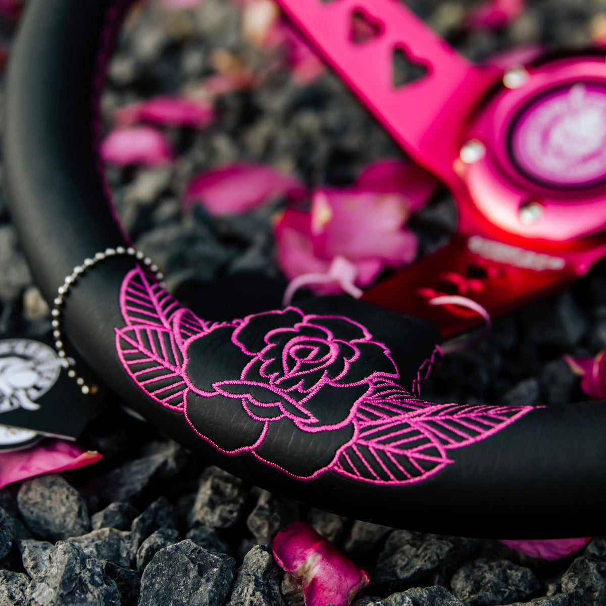 Pink Roses Steering Wheel Hearts Bracket-