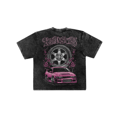 Ride In Style Pink Premium Acid Wash Tee