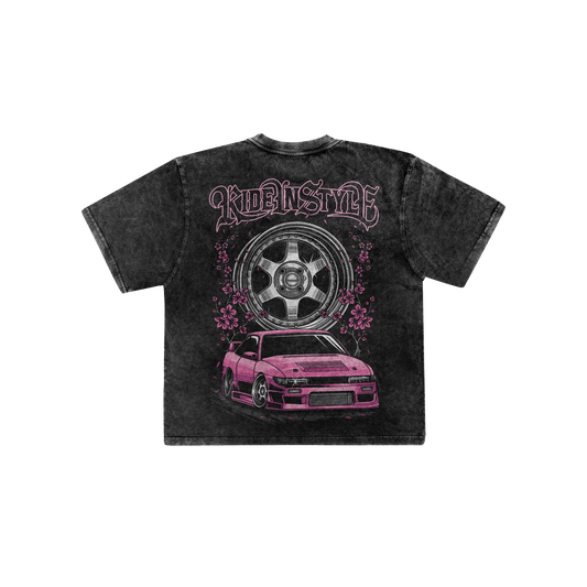 Ride In Style Pink Premium Acid Wash Tee