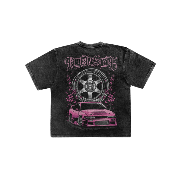 Ride In Style Pink Premium Acid Wash Tee