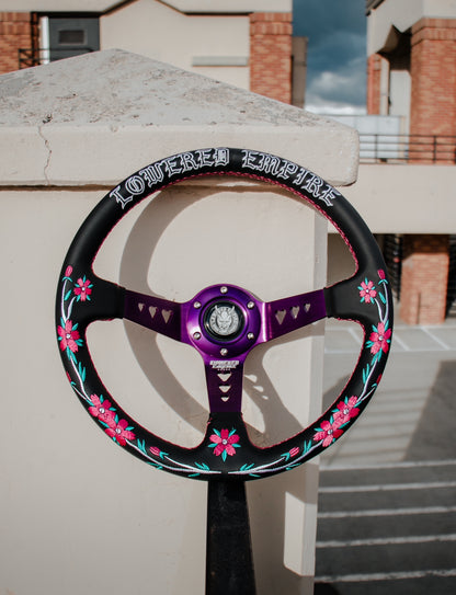 Sakuras In the Sky Black Leather Steering Wheel 330mm