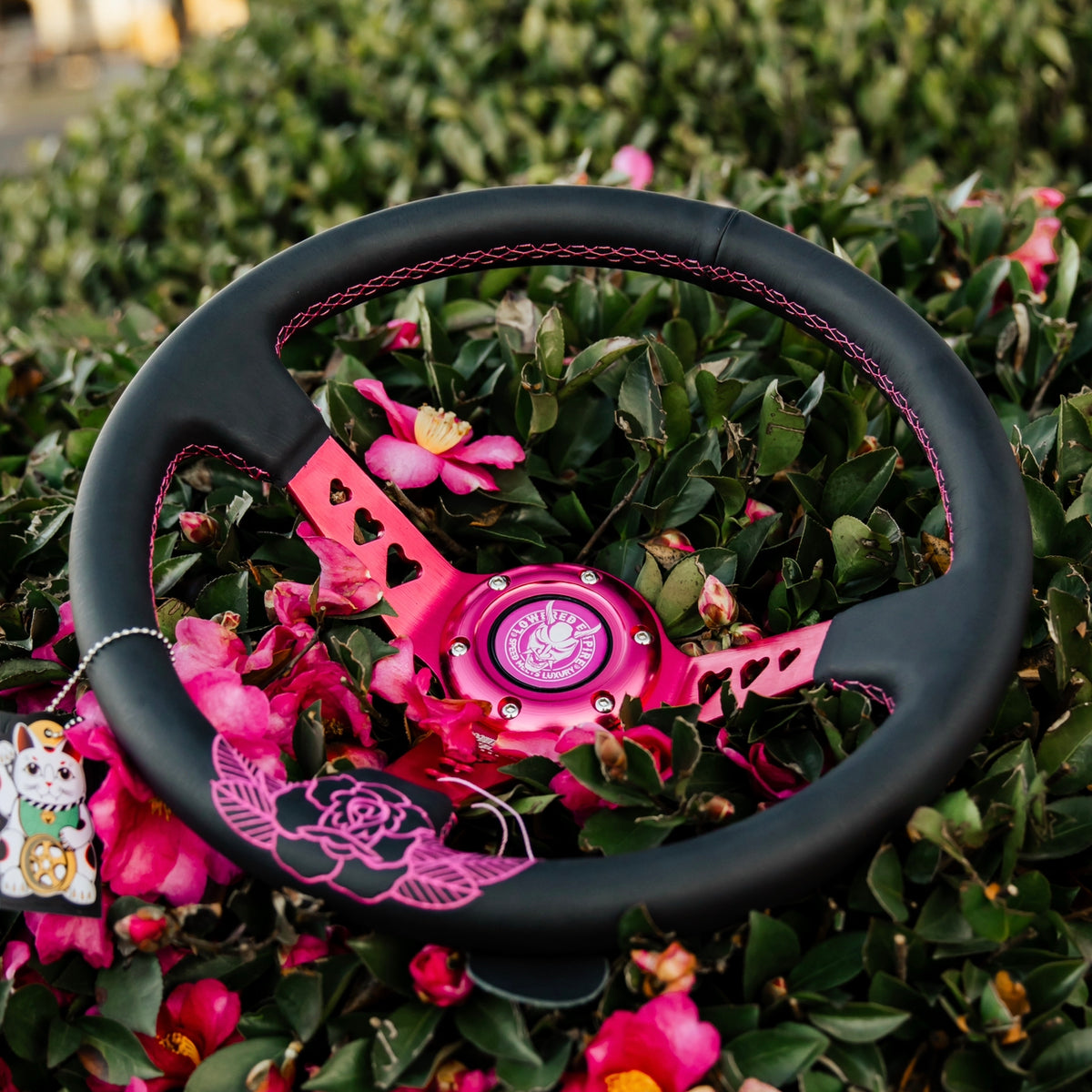 Pink Roses Steering Wheel Hearts Bracket-