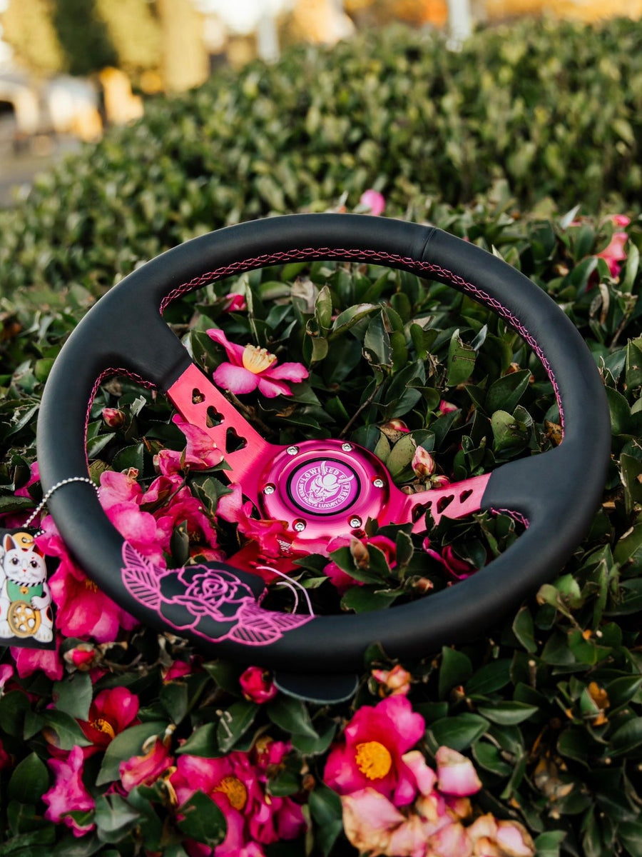 Pink Roses Steering Wheel Hearts Bracket-